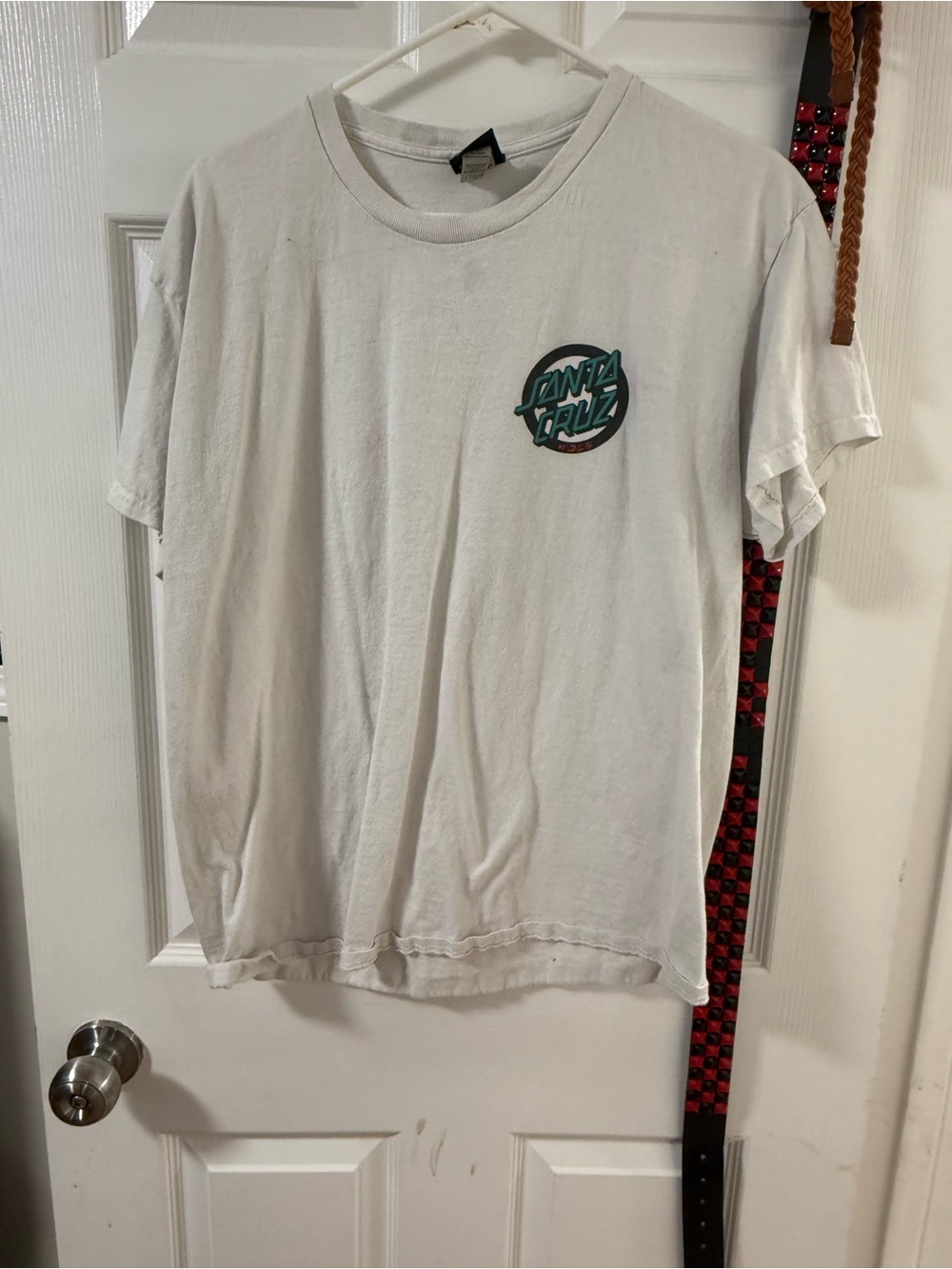 Santa Cruz Skateboards White Tee with Teal and Black Logo